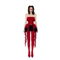 LSOUL Áo Ống Corset Cúp Ngực Thắt Dây Tua Rua Cá Tính Floret Top A23122740