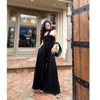 LSOUL Set Áo Cúp Ngực Dây Buộc + Quần Suông Đen Ổng Rộng B#3 Set A23072723 Q23070256