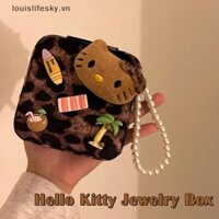Lsvn Da Báo In Hình Hello Kitty Hộp Trang Sức Sanrio KT Mèo Vòng Cổ Bông Tai Di Động Hộp Bảo Quản Dung Tích Lớn Món Quà Trang Sức HOT