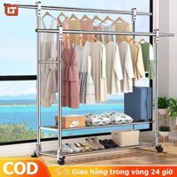 LT Giá Treo Quần Áo Giày Dép Tiện Lợi Sào Phơi Quần Áo Có BÁNH XE Giá INOX Gấp Gọn Treo Đồ Thông Minh Dạng Cây