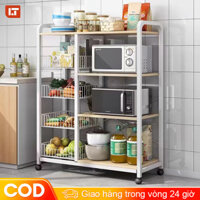 LT Kệ lò vi sóng 70/80/90cm Kệ bếp có ngăn tủ mặt gỗ MDF Kệ nhà bếp với bánh xe