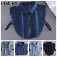 Ltblby Denim Cổ Giả, Cotton Có Thể Điều Chỉnh Dây Đeo Nữ Cổ Giả, Quần Áo Thời Trang Phụ Kiện Nút Ve Áo Màu Xanh Cổ Có Thể Tháo Rời Nữ