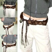 Ltblby Punk Faux Fur Belt, Da PU Y2K Hiphop Jeans Belt, Fluffy Cá Tính Quần Jean Siêu Mềm Trang Trí