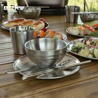 LTHW Lvteng Bộ Đồ Ăn Ngoài Trời Bát Đĩa Cốc Nước Đũa Thìa Đĩa Inox 304 Phục Vụ Các Món Ăn Và Cơm dụng cụ nấu nướng dụng cụ xào nấu