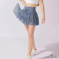 Ltl-váy tập Yoga màu trơn dành cho nữ xếp ly Quần short Tennis lưng cao Dây rút Váy lưới hai lớp eo cao