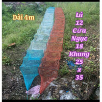 Lú dây bát quái 12 cửa ngục dài 4m, khung cao 25cm, rộng 35cm, mặt lưới 1,5p và 2,5p Bắt Cá Fishing Đi Câu Câu Cá
