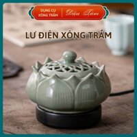 Lư điện gốm xông trầm hương, lư đốt trầm hương, gỗ thơm, tinh dầu đa năng bằng sứ lư xông trầm cao cấp - lư hoa sen trơn