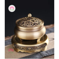 Lư Đồng Đốt Trầm Bằng Đồng Trơn Nguyên Khối Đế Hoa Sen
