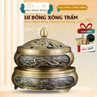 Lư Đồng Xông Trầm Hương, Lư Bẹt Đồng Đúc Nguyên Khối Điêu Khắc Rồng Phượng, Lư Đốt Trầm , Cắm Nhang