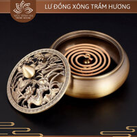 Lư đồng xông trầm hương thân trơn 3 chân từ đồng nguyên khối, chạm khắc rồng phượng, hoa văn tinh xảo | Mộc Bình An