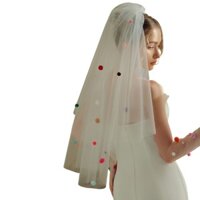 Lu Eye Catching Bridal Veil Đầy màu sắc Pompoms Khăn che mặt cô dâu cho lễ kỷ niệm lễ hội