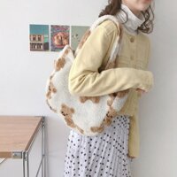 Lu Faux Fur Bear Fluffy Túi xách sang trọng Túi đeo vai dành cho nữ Cô gái Thanh thiếu niên