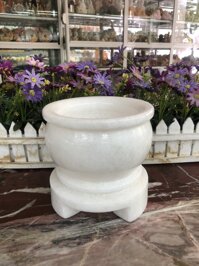Lư hương, bát hương, bát nhang thờ cúng đặt bàn thờ đá cẩm thạch trắng - Cao 15cm