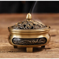 Lư hương hợp kim đồng 3 chân điêu khắc rồng phượng , trang trí phòng khách , phòng làm việc , phòng ngủ
