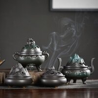 LƯ HƯƠNG XÔNG TRẦM, ĐỈNH ĐỐT TRẦM BẰNG GỐM NẮP KỲ LÂN