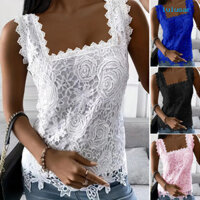 Lu-nữ Áo Vest Mùa Hè Cổ Vuông Không Tay Tank Top Thêu Ren Hoa Áo Màu Trơn Mỏng Áo