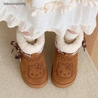 Lu Sanrio Hello Kitty Giày Bốt Tuyết Mùa Đông Cô Gái Sang Trọng Tuyết Booties Giữ Ấm Dép Giày Chống Trơn Trượt Giày Ngoài Trời Ấm Áp Tuyết Boot tinhj