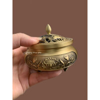 Lư Trầm Sen Bằng Đồng, Lư Đốt Trầm Tròn Thân Và Nắp Hoạ Tiết Hoa Sen