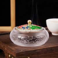 Lư xông nụ trầm, lư đốt hương trầm thủy tinh nắp họa tiết bông sen