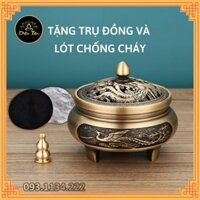 Lư xông trầm bằng đồng khắc rồng phượng- đồ thờ cúng chọn mẫu đôn , đế lư đồng thay lư điện Tặng trụ cắm