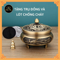 Lư xông trầm bằng đồng, lư đốt trầm hình khắc rồng phượng shop Diệu Tâm