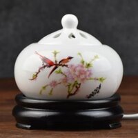 Lư xông trầm điện [CAO CẤP], Lư đốt trầm điện hẹn giờ men gốm tinh xảo - Dùng là mê