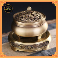 Lư xông trầm hương bộ lư đồng + đế đôn kê lư đồng hình rồng phượng