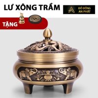 Lư Xông Trầm Hương - Tặng Trụ Đồng + Lót Chống Cháy - Đỉnh Đốt Nhang Bằng Đồng Đúc Nguyên Khối Cao Cấp Chạm Khắc Sắc Nét