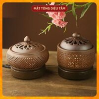 Lư xông trầm hương, tinh dầu bằng điện có chế độ hẹn giờ có đèn ngủ gốm tròn