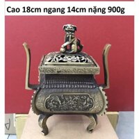 Lư xông trầm vuông nắp nghê bằng đồng MS60a