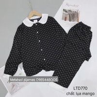 Lụa mango tay dài quần dài chấm bi màu đen