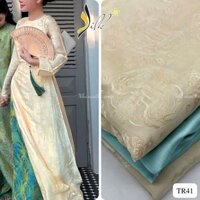 Lụa may áo dài - SILK – hoa văn thọ dơi màu vàng kem – TR41