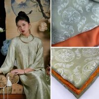 Lụa may áo dài |  Vải lụa xanh bơ họa tiết thọ dơi ngũ phúc| Nhung Silk | Silk ao dai | Nha Xá Silk