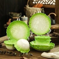 [Lửa nhiệt độ cao] Người ảnh hưởng sáng tạo Cơm gia đình Bát dễ thương Men gốm Niche Bộ đồ ăn Cảm thấy màu xanh lá cây Bắp cải nhỏ Tấm cao cấp ren