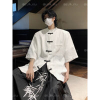LUAstu Áo sơ mi nam cổ tàu UNISEX phong cách TRUNG HOA Áo sườn xám nam in nổi HOT ULZZANG