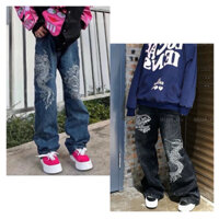 LUAstu Quần jean nam ống rộng UNISEX in hình rồng độc lạ HIPHOP Quần jean form rộng HOT FASHIONITA 2024