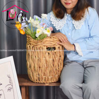 [Lubi Home] - Giỏ đựng đồ đan lục bình hình tròn miệng hoa hồng - sang trọng, cổ điển