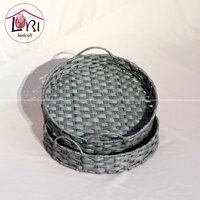 [Lubi Home] - Khay tròn đựng đồ đan dây nhựa xám quai cầm bán nguyệt - xinh xắn