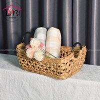 [Lubi Home] - Sọt đựng đồ đan lục bình võng miệng quai sắt đen - sang trọng