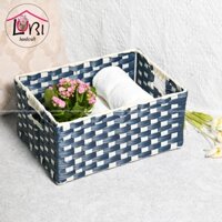 [Lubi Home] - Sọt/giỏ đựng đồ hình chữ nhật đan dây nhựa mix xanh trắng - sang trọng, tinh tế