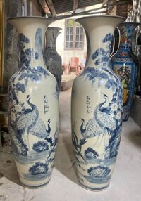 Lục Bình Bát Tràng họa tiết hạc lộc trường thọ men rạn cổ 1m4 | Quà Tặng Cao Cấp lục bình gốm