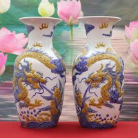 Lục Bình Bát Tràng Men Lam Đắp Nổi H50cm DT413