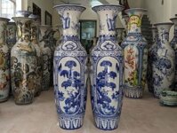 Lục Bình Bát Tràng men lam Tứ quý 1m4 bụng 42cm | Quà Tặng Bố lục bình Bát Tràng