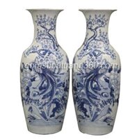 Lục Bình Bát Tràng Vẽ Chim Trĩ Hoa Đào