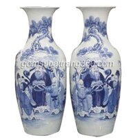 Lục Bình Bát Tràng Vẽ Phúc Lộc Thọ Men Lam