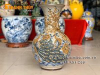 Lục bình củ tỏi đắp nổi Công Đào 46 cm