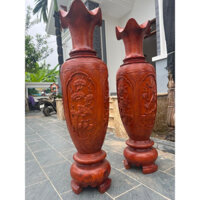 Lục bình gỗ xà cừ đỏ nguyên khối 100% cao 1m6 đục cây cảnh