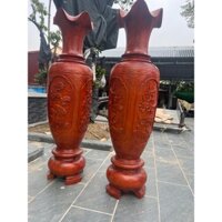 Lục bình gỗ xà cừ đỏ nguyên khối 100% cao 1m6 đục cây cảnh