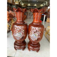 Lục bình phong thuỷ tài lộc - Cặp lục bình gỗ Lim cẩn hoa gỗ nguyên khối cao 40cm -50 cm