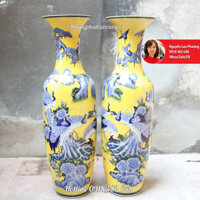 Lục bình sứ Bát Tràng Bách hạc quần tùng men vàng hoàng gia 1m75 LBMV04